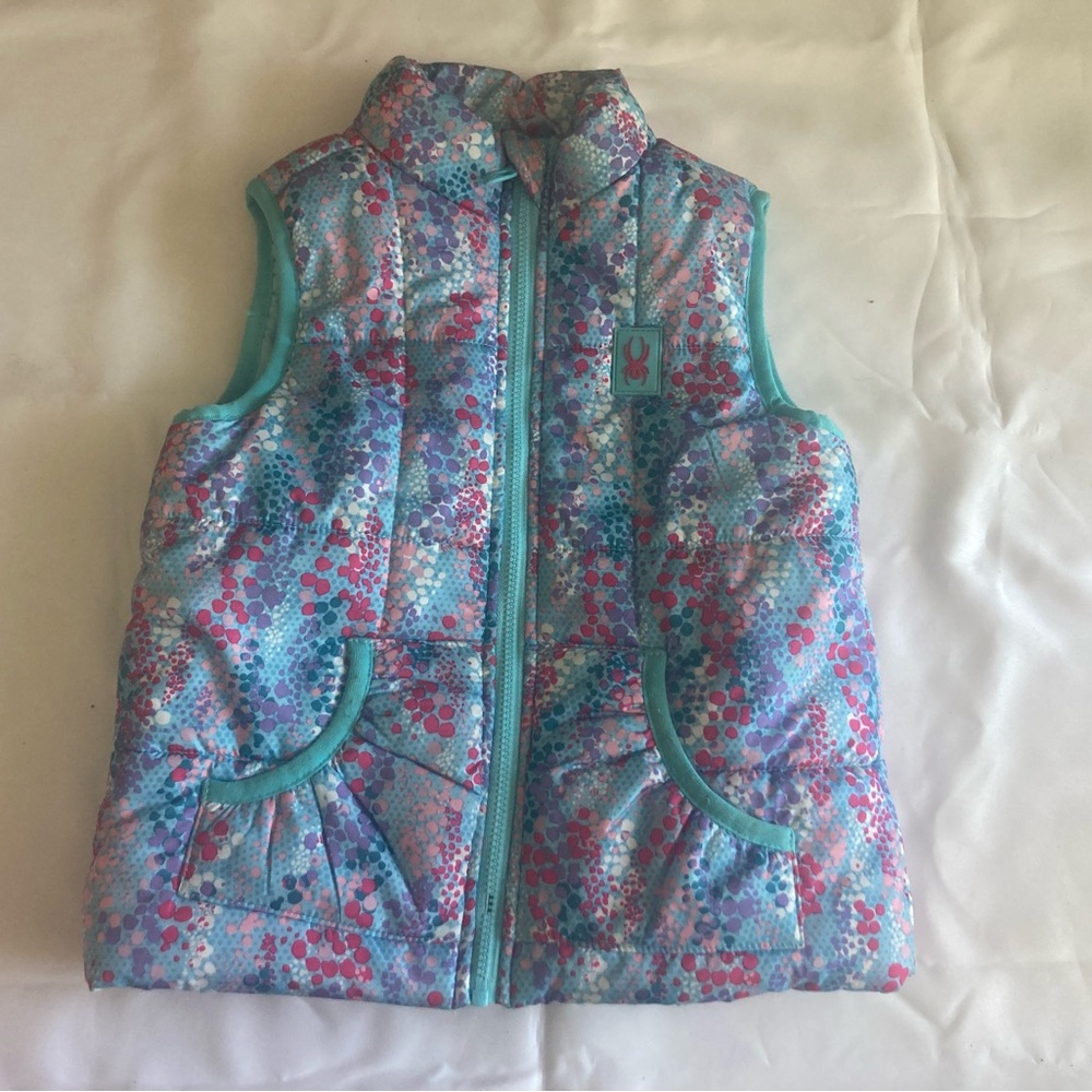 Girls Quilted Puffer Vest in Aqua Multi